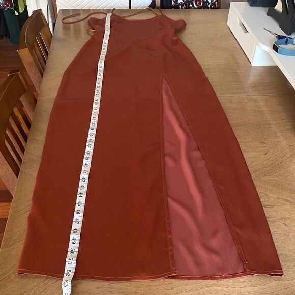 Steele Copper Tie Back Cut Out Slip Maxi Dress with Thigh Split Size Small - Picture 10 of 13